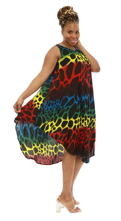 Women's Sleeveless Colorful Print Rayon Summer Dress Sundress