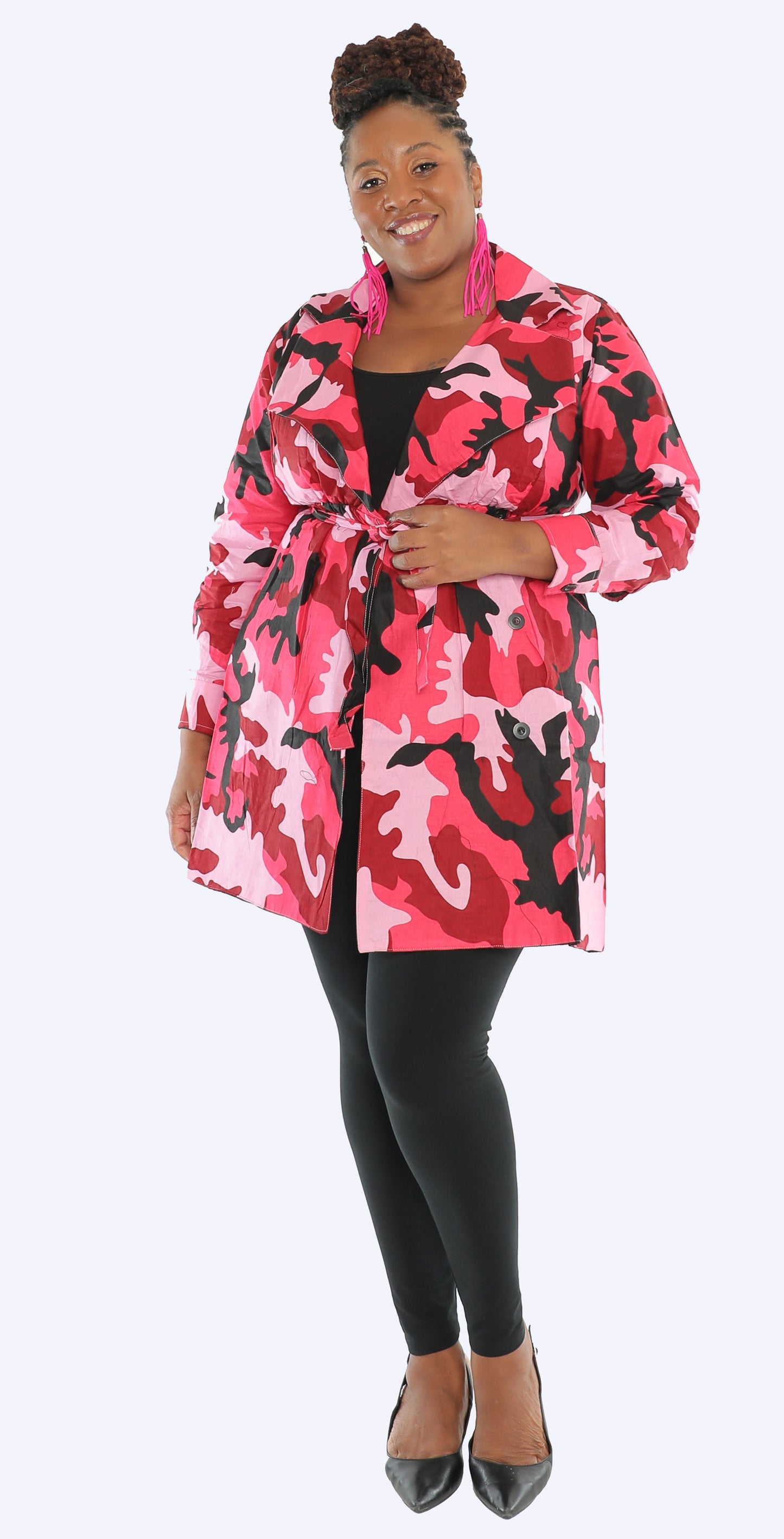 African Camauflage Print Tie-Waist Long Sleeves Jacket