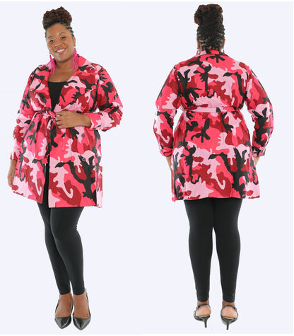 African Camauflage Print Tie-Waist Long Sleeves Jacket