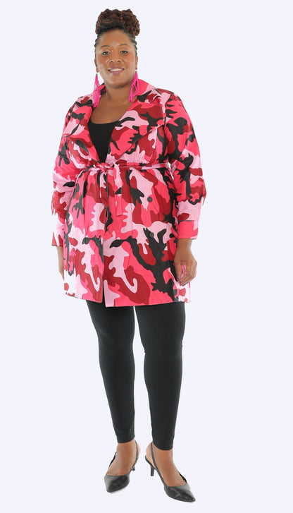 African Camauflage Print Tie-Waist Long Sleeves Jacket