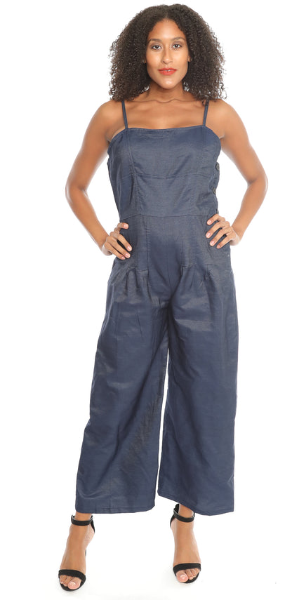 Square Neck Wide Leg Denim Jumpsuit