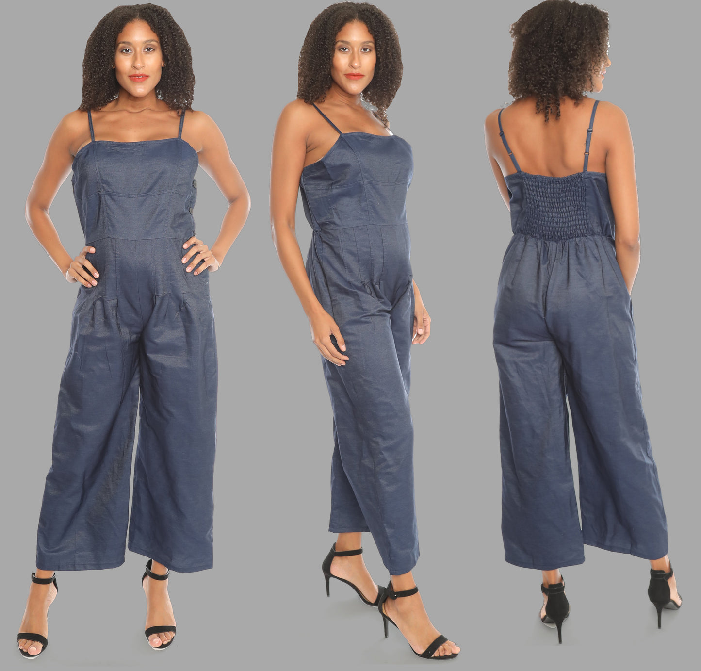 Square Neck Wide Leg Denim Jumpsuit