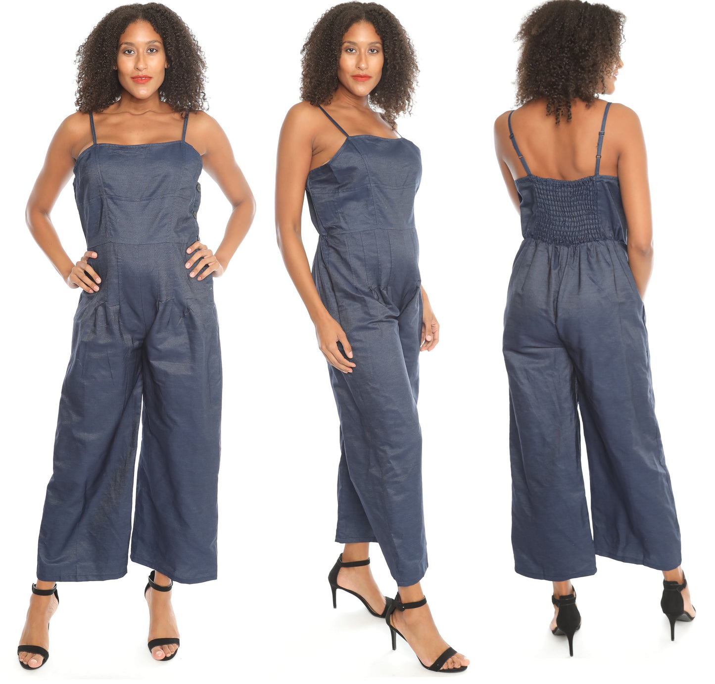 Square Neck Wide Leg Denim Jumpsuit