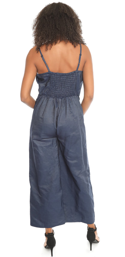 Square Neck Wide Leg Denim Jumpsuit