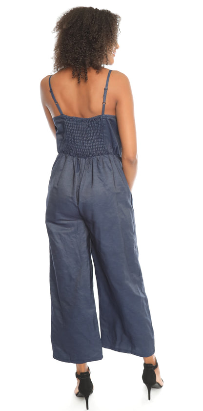 Square Neck Wide Leg Denim Jumpsuit