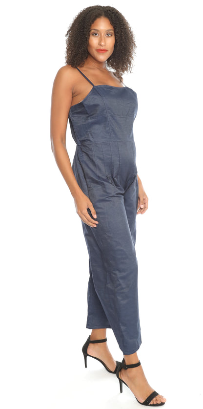 Square Neck Wide Leg Denim Jumpsuit