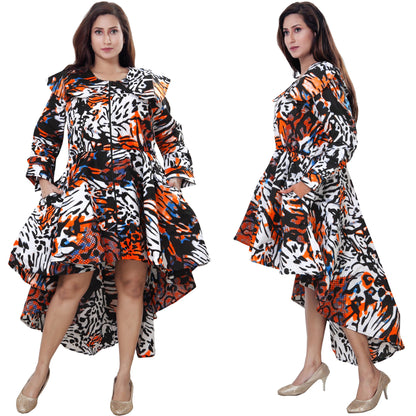 Women's African Print High-Low  Zipper Dress