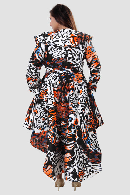 Women's African Print High-Low  Zipper Dress