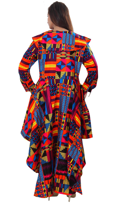 Women's African Print High-Low  Zipper Dress Colorful Print