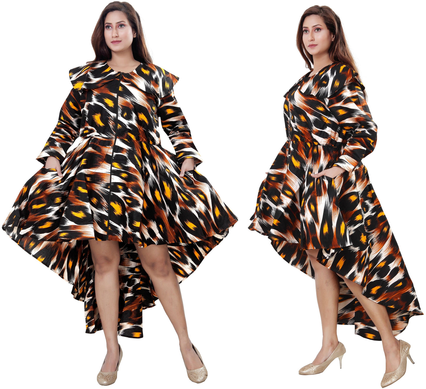 Women's African Print High-Low  Zipper Dress - One Size Fits Most