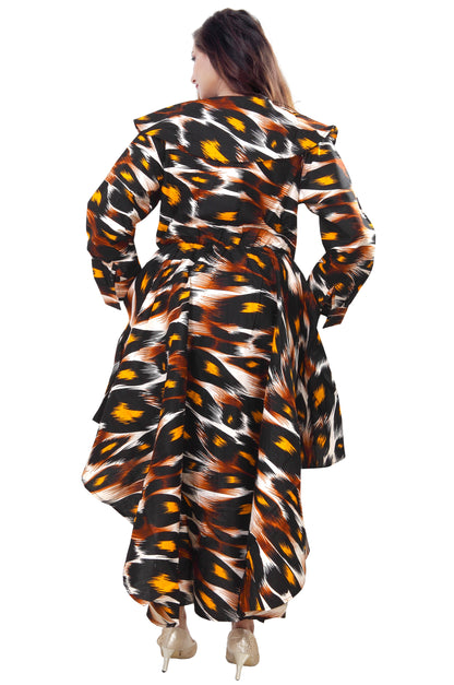 Women's African Print High-Low  Zipper Dress - One Size Fits Most