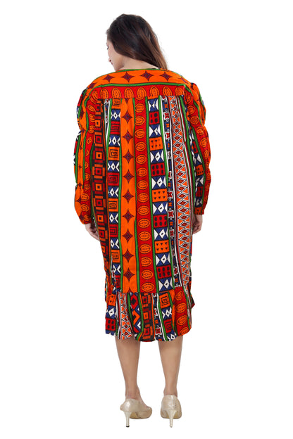 Women's African Print V-Neck Sleeve Dress - One Size Fits Most