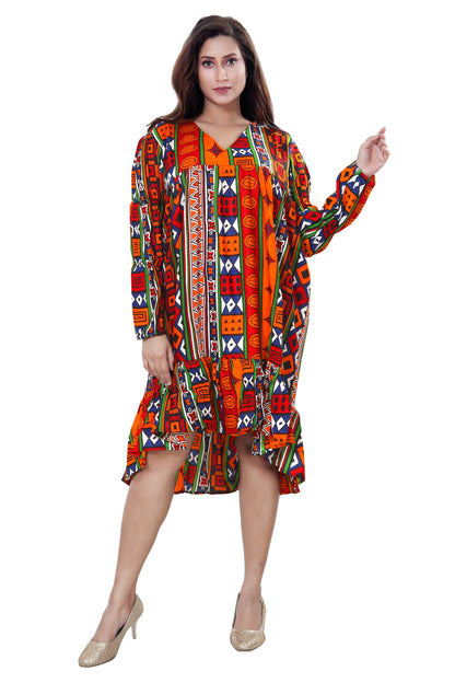 Women's African Print V-Neck Sleeve Dress - One Size Fits Most