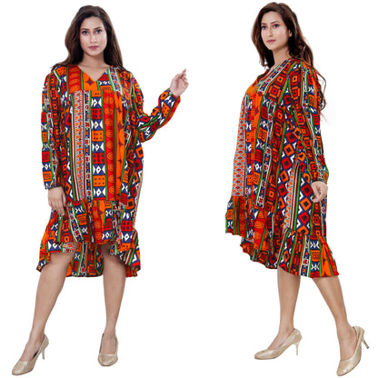 Women's African Print V-Neck Sleeve Dress - One Size Fits Most