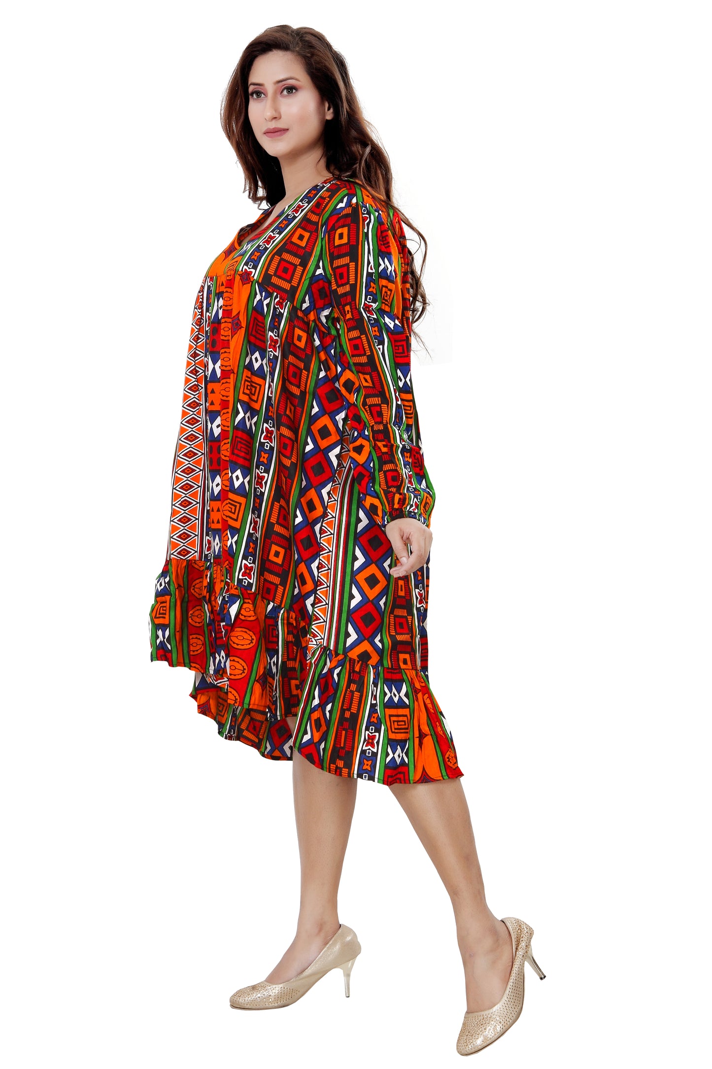 Women's African Print V-Neck Sleeve Dress - One Size Fits Most