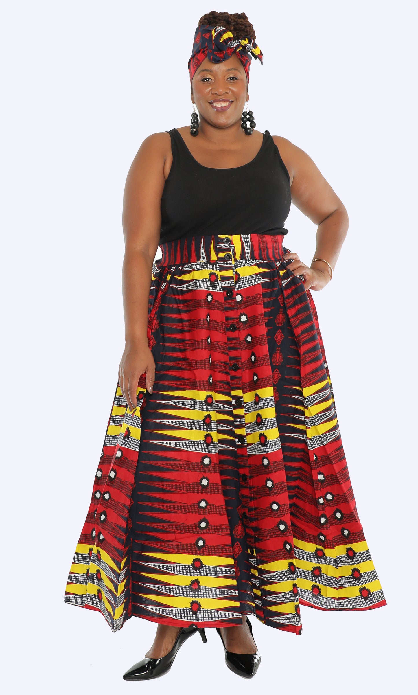 African Print Button Down 8 Panel Skirt