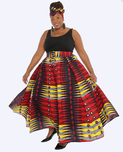 African Print Button Down 8 Panel Skirt