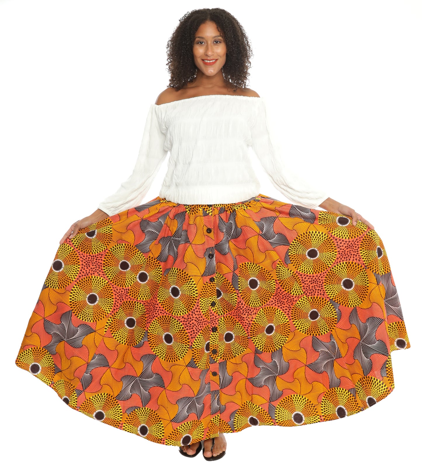 African Print Button Down 8 Panel Skirt