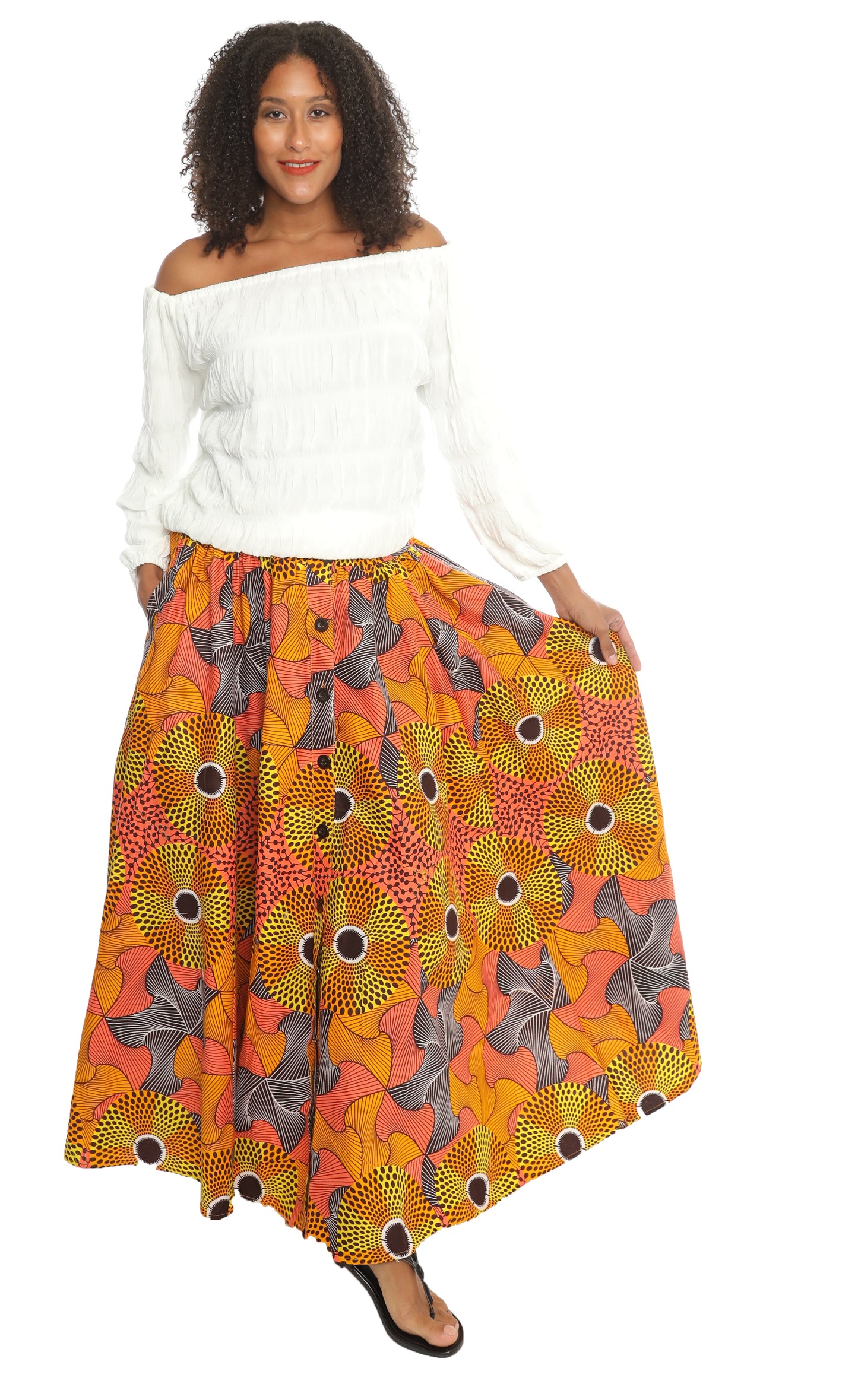 African Print Button Down 8 Panel Skirt