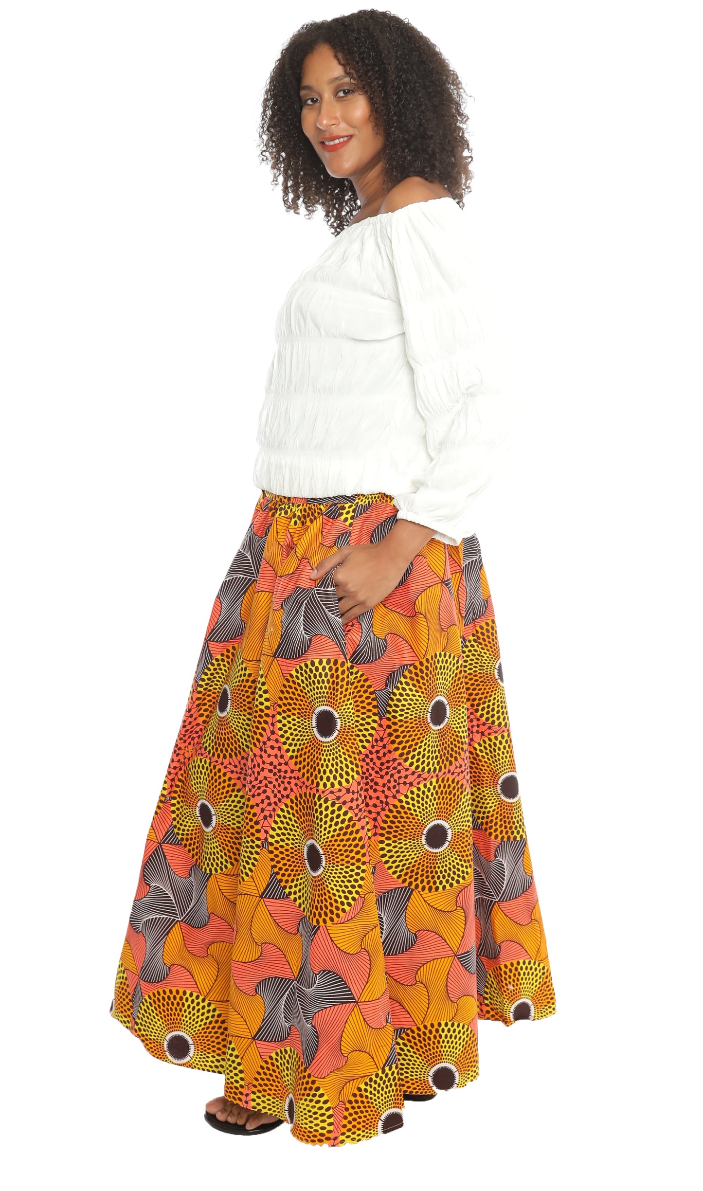 African Print Button Down 8 Panel Skirt