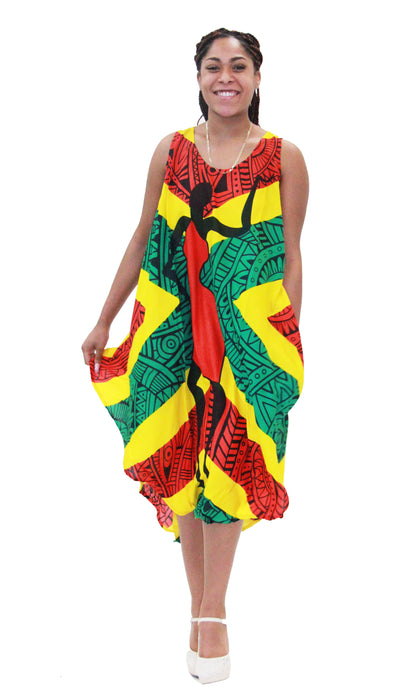 Women's Sleeveless Rasta Print Rayon Summer Dress Sundress