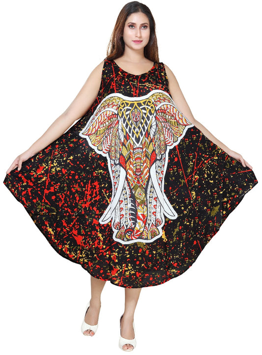 Women's Sleeveless Elephant Print Rayon Summer Dress Sundress