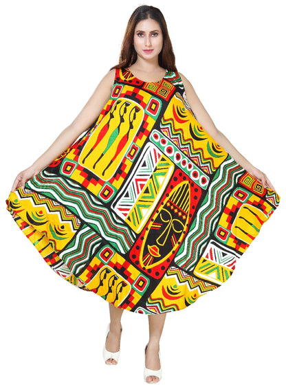 Women's Sleeveless African Print Rayon Summer Dress Sundress