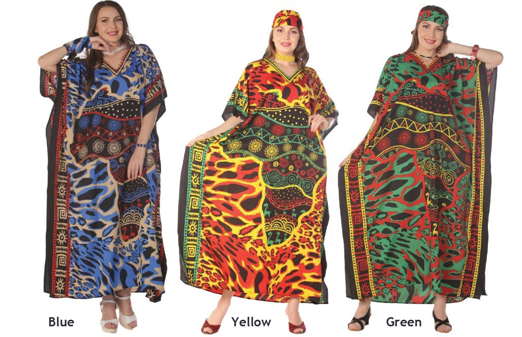 Women's African Print Maxi Kaftan Dress - One Size Fits Most