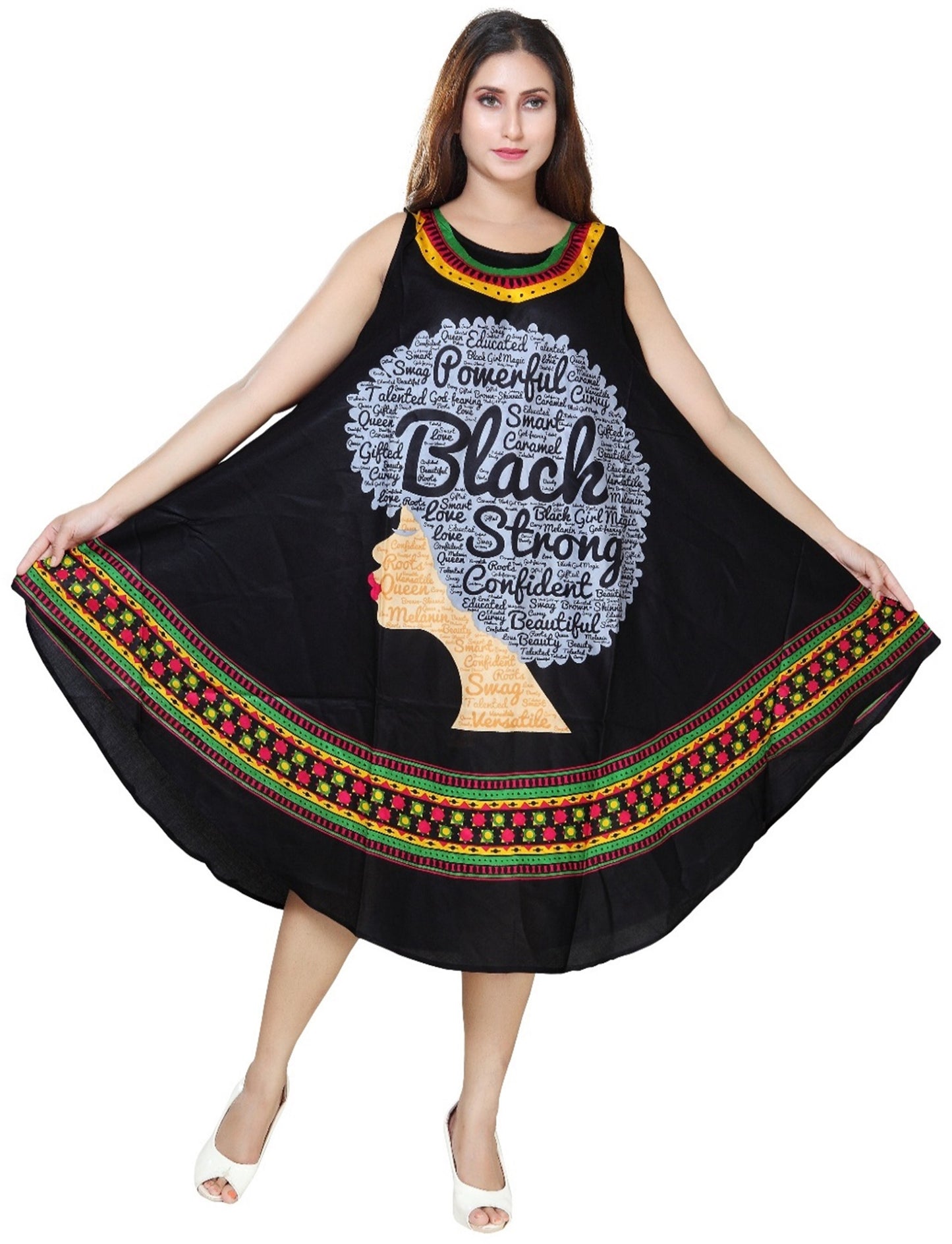 Women's Sleeveless African Verbiage Sundress Rayon Summer Dress