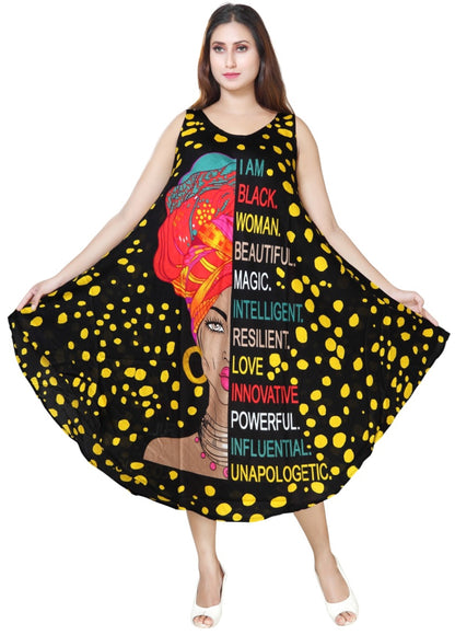 Women's Sleeveless African Verbiage Polka Dot Sundress Rayon Summer Dress