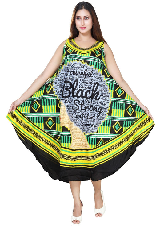 Women's Sleeveless African Verbiage Print Rayon Summer Dress Sundress