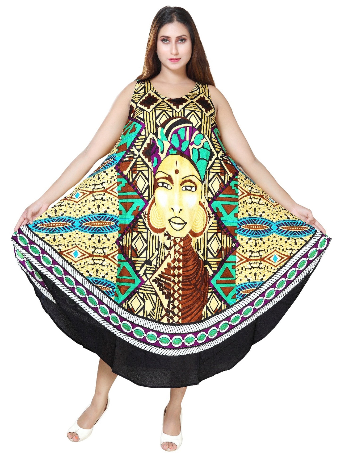 Women's Sleeveless African Print Rayon Summer Dress Sundress