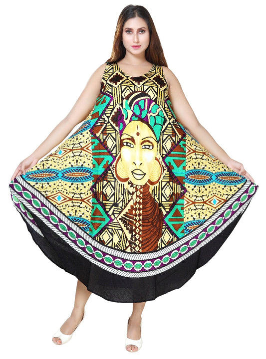 Women's Sleeveless African Print Rayon Summer Dress Sundress