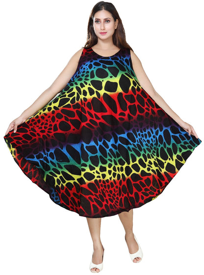 Women's Sleeveless Colorful Print Rayon Summer Dress Sundress