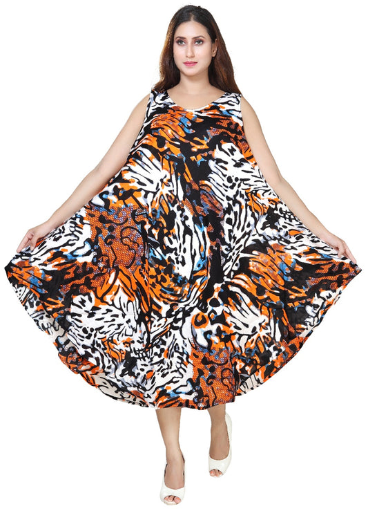 Women's Sleeveless Colorful African Print Rayon Summer Dress Sundress