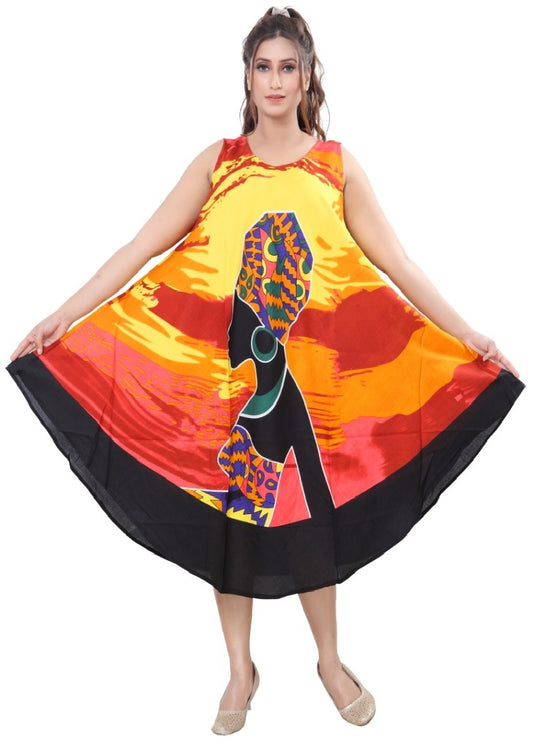 Women's Sleeveless Colorful African Print Rayon Summer Dress Sundress